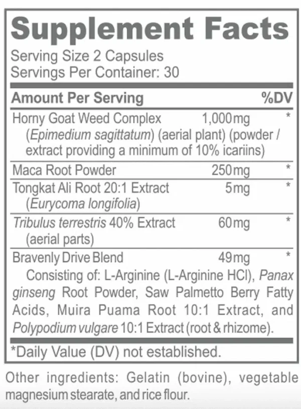 Bravenly Drive Ingredients Instructions Directions Label